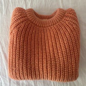 The Original Cornish Chunky wool/mohair pullover coral toned sweater. Size S.